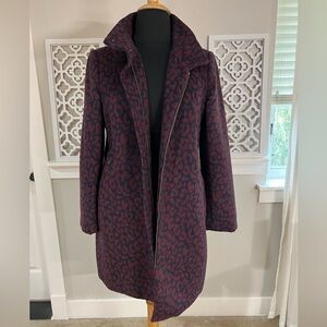 LOFT Burgundy and Blue Leopard Coat